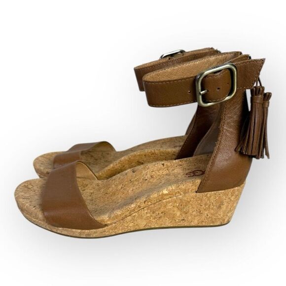 Ugg Zoe Leather Ankle-strap Tassels Wedge Sandal US Chestnut/Back Zip 6 - Picture 5 of 7